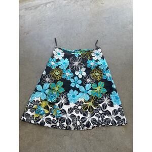 Q.U.E  Black & Blue & White Women’s Floral Midi Skirt Size 8